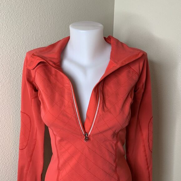 Lululemon Toasty Tech Quilted Elbow Love Red Coral 1/2 Zip Jacket Coat Sz 2 - Picture 11 of 14